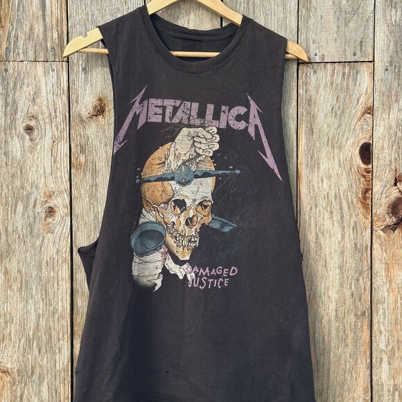 Vintage Thrashed Worn Damaged Justice Oversized Sleeveless t shirt RARE - Picture 1 of 4